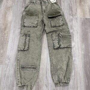 Rachel Paige Cargo Joggers Stretch Pants Womens XSmall Army Green‎ Lightweight